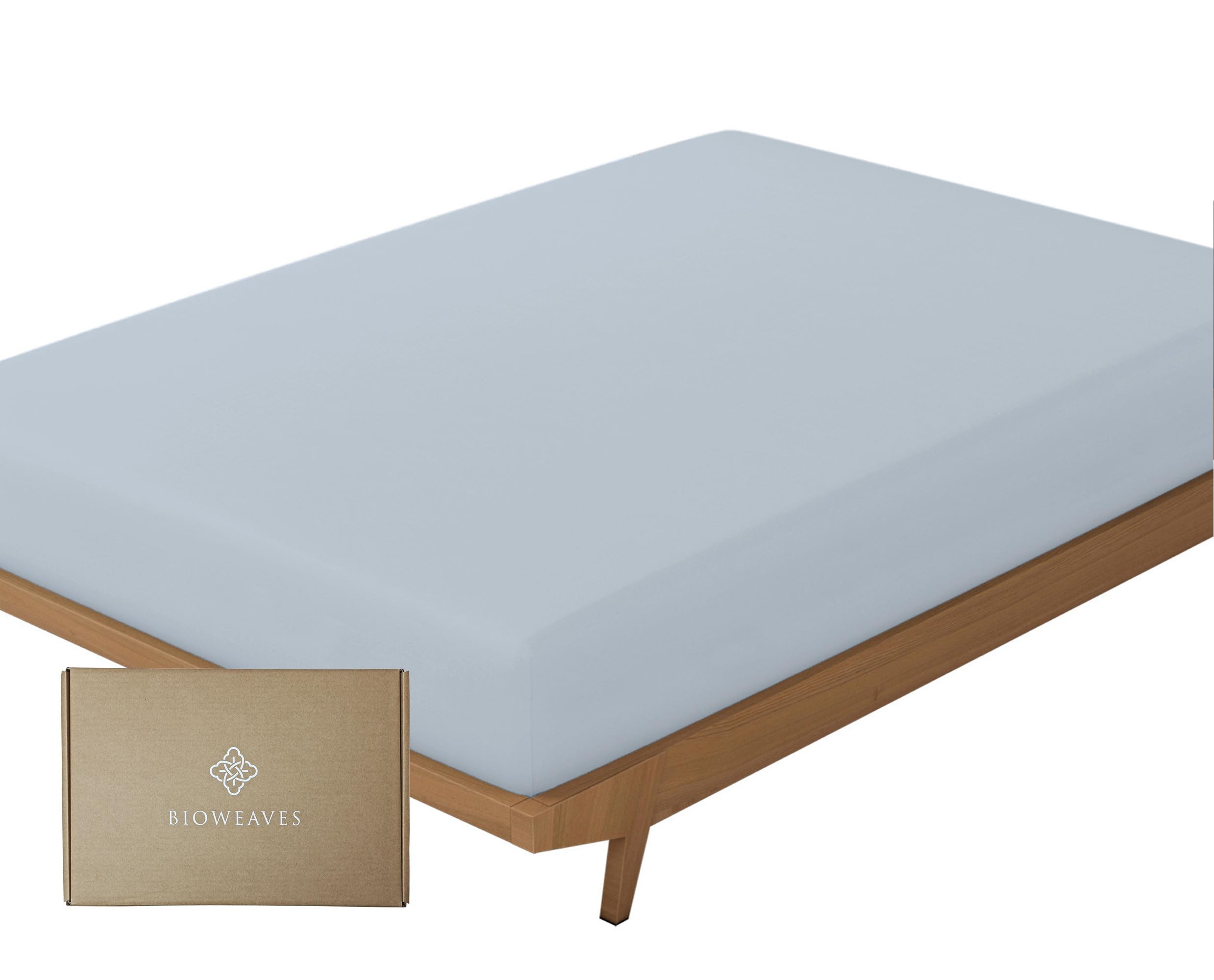 Photo 1 of Bioweaves 100% Organic Cotton 1 Fitted Sheet Queen Size Only | 300 Thread Count Sateen Weave GOTS Certified with Deep Pocket - Shore