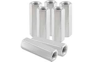 Waziaqoc M6 x1.0-Pitch Hex Coupling Nut, 30mm Length Rod Coupling Nuts 304 Stainless Steel Long Nuts, 6PCS