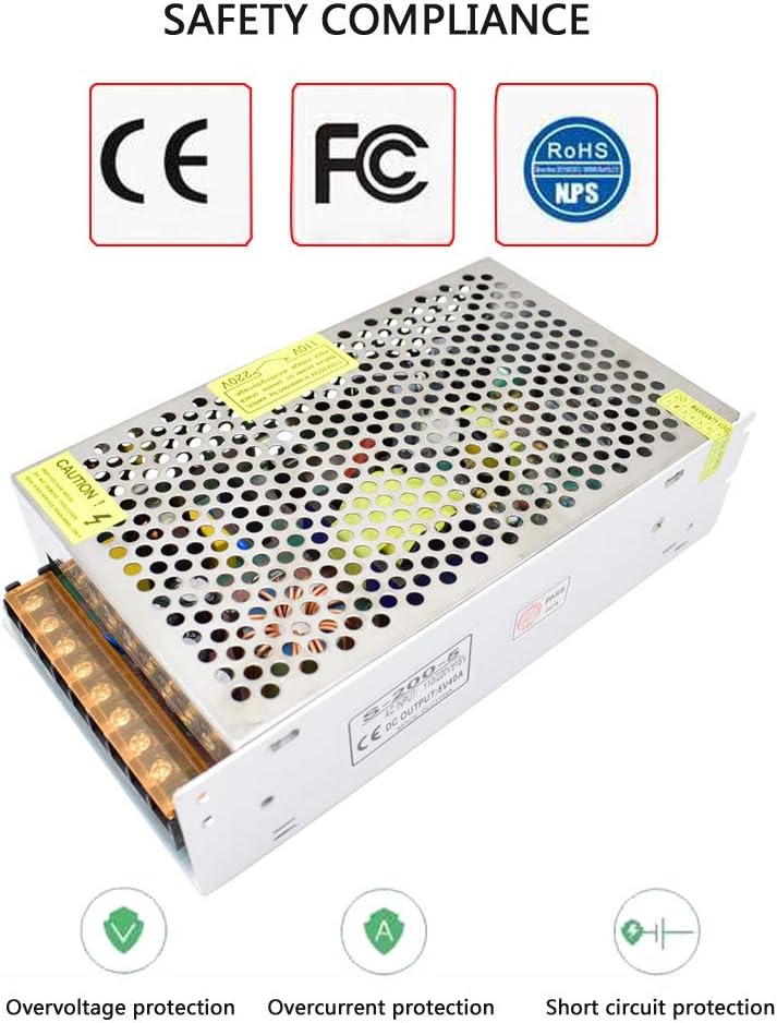 AC 110V/220V to DC 5V 40A 10W Switching Power Supply AC-DC Power adapter Transformer(5V 40A), Silver, 5V-40A-200W - Image 3