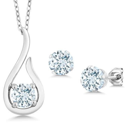 Gem Stone King 925 Sterling Silver Sky Blue Aquamarine Pendant and