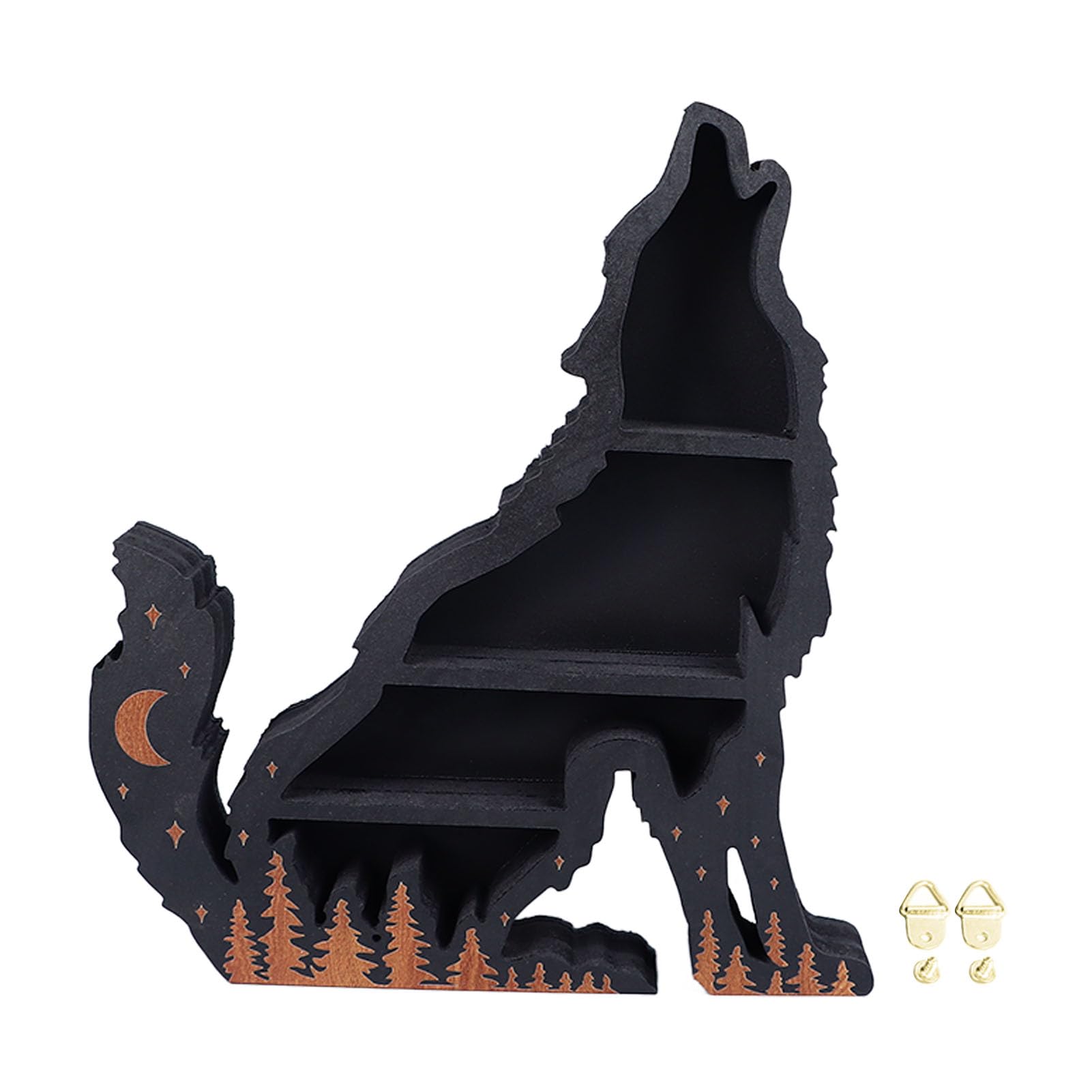 Pssopp Crystal Shelf Display Wolf Wooden Holder Shelves Decorative Crystal Shelf for Home Bedroom Living Room (Wolf Left)