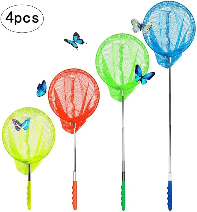 SEELOK 4pcs Telescopic Butterfly Nets Colorful Fishing Net