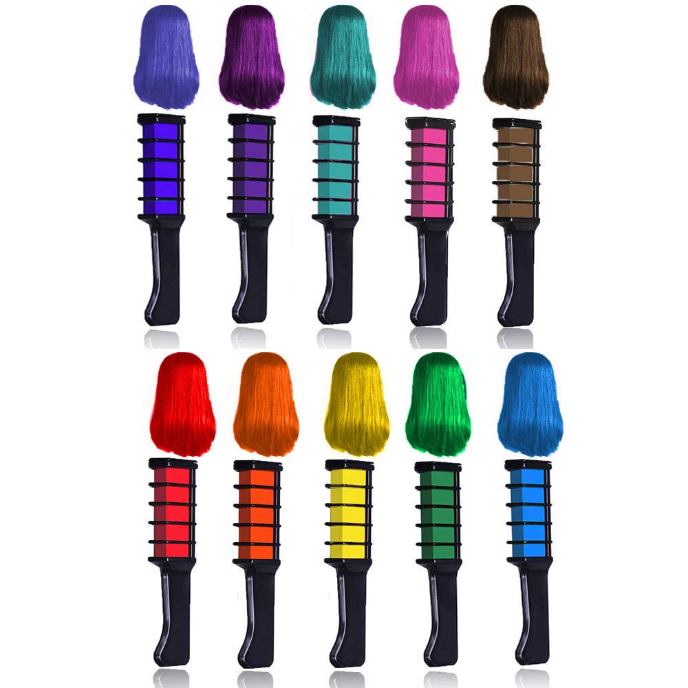 Jakuva 10 colors Temporary Hair Chalk Comb, Washable Hair Color Comb Dye for Men and Women Hair Dyeing Cosplay Parties: Beauty