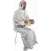 Haunted Hill Farm Life-Size 2.9-Ft Animatronic Gravely Granny by Tekky Halloween Decoration with Motion-Activated Sounds