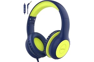EarFun Kids Headphones Wired with Microphone, 85/94dB Volume Limit Headphones for Kids, Portable Wired Headphone with Shareport, Stereo Sound Foldable Headset for School/Tablet/iPad, Blue Lemon