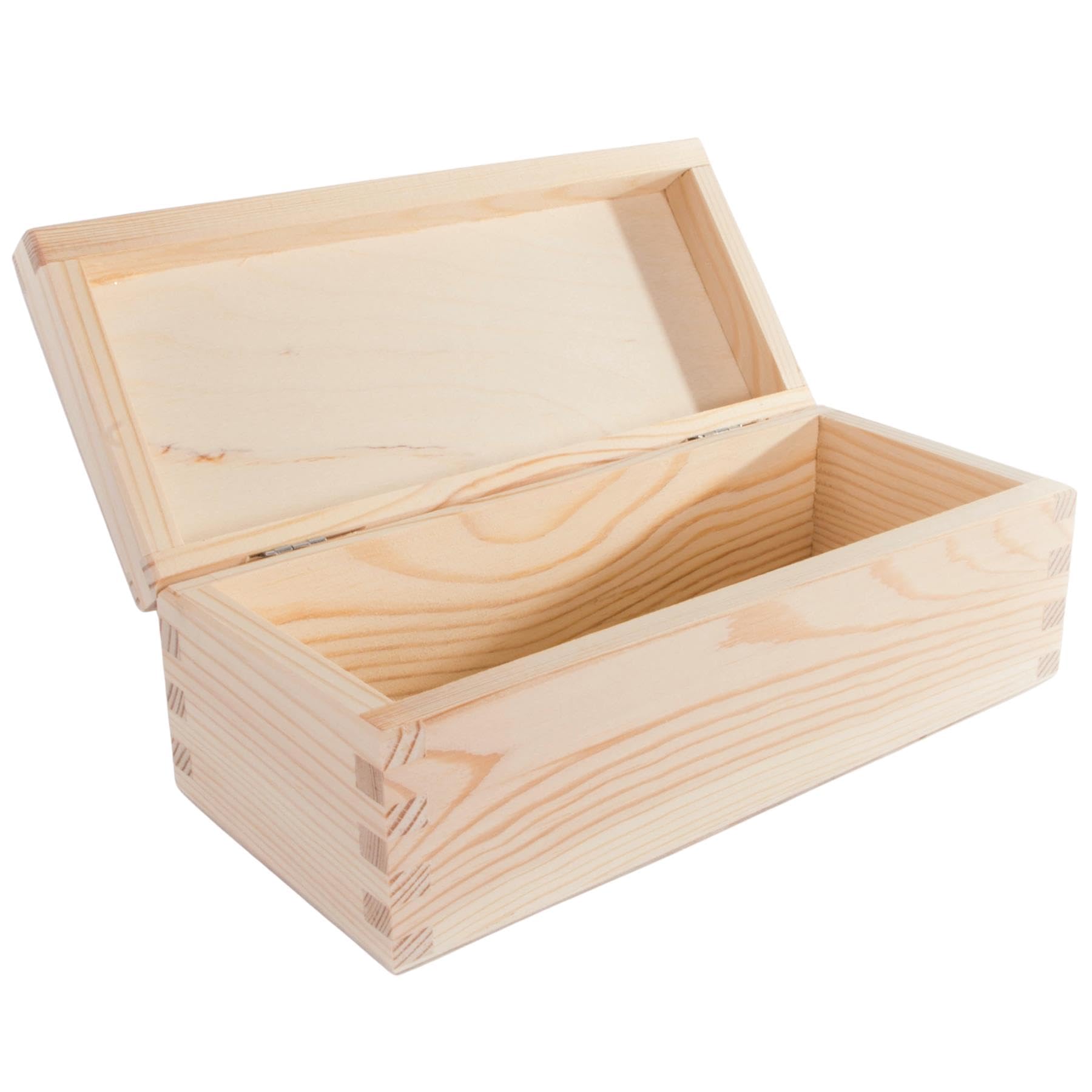 WooDeeDoo Rectangular Wooden Storage Box with Hinged Lid – 23 x 10 x 8 cm – Unpainted Pine Craft Box for Gifts Jewellery Trinkets Keepsakes DIY Decoupage Staining Painting Woodburning — image 1