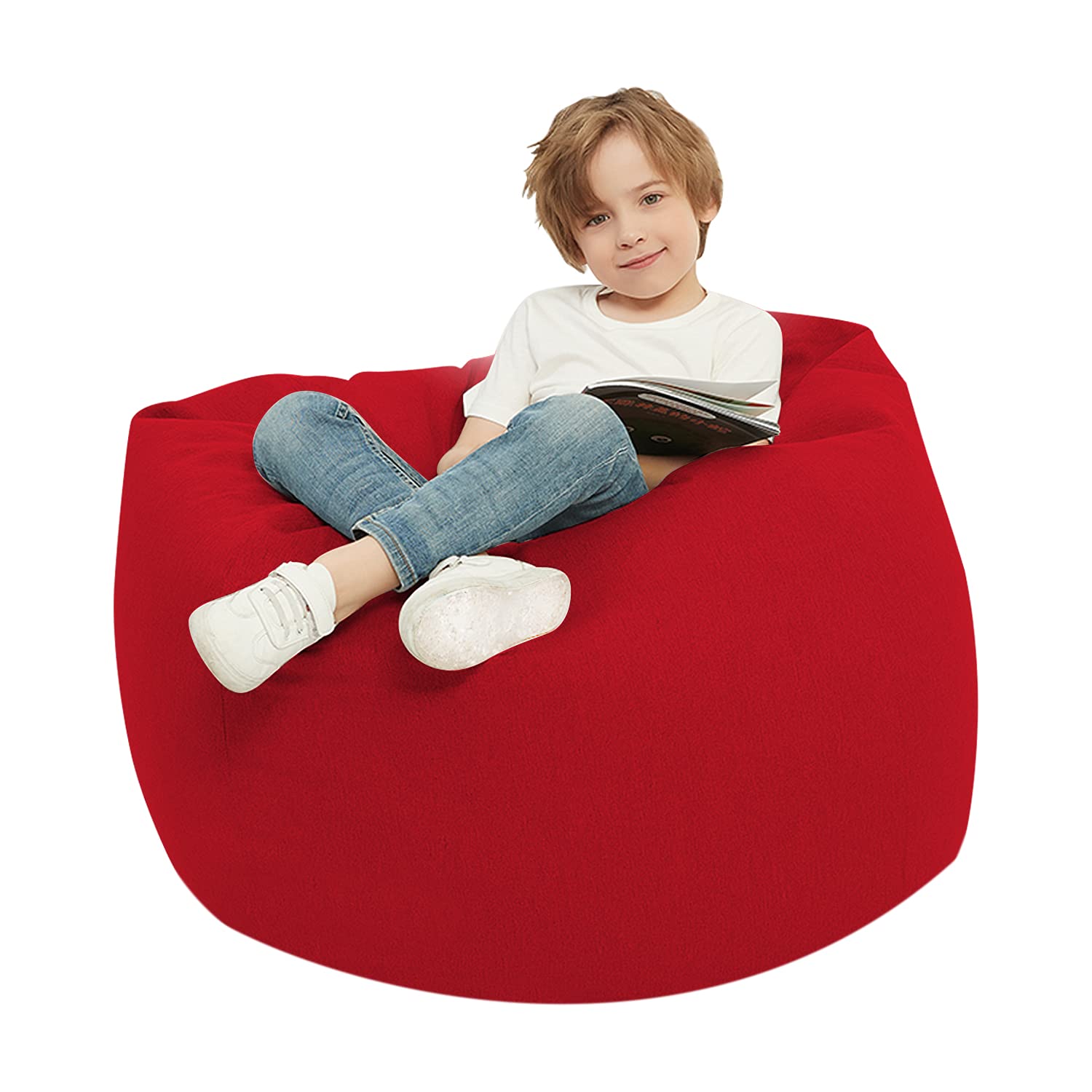 Langla-Shades Bean Bag Chair Cover, Indoor Outdoor Beanbag Seat Sofa without Filling, Red, 90cm x 110cm