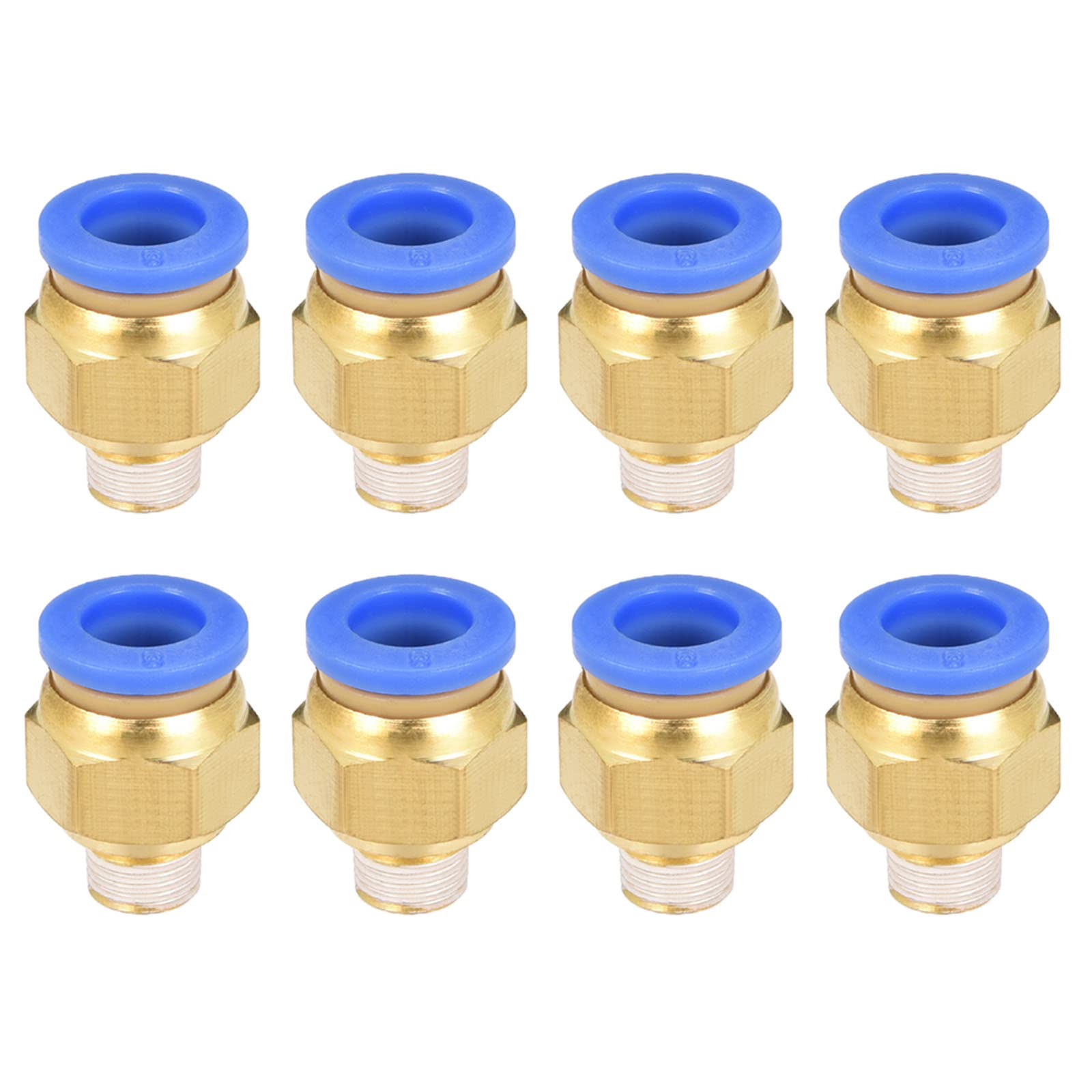 M METERXITY 8 Pack Male Quick Fitting - Garden Pneumatic Connector, Lightweight & Waterproof, Apply to PU/PA/PVC Tube (G1/8 Male x 5/16" Tube OD, Gold Tone)