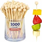 1000Pcs Fancy Toothpicks for Appetizers,4.7Inch Wooden Ball Cocktail Picks For Drinks,Bamboo Appetizer Skewers for Charcuterie Boards Accessories,Martini, Sandwich,Desserts,Fruit