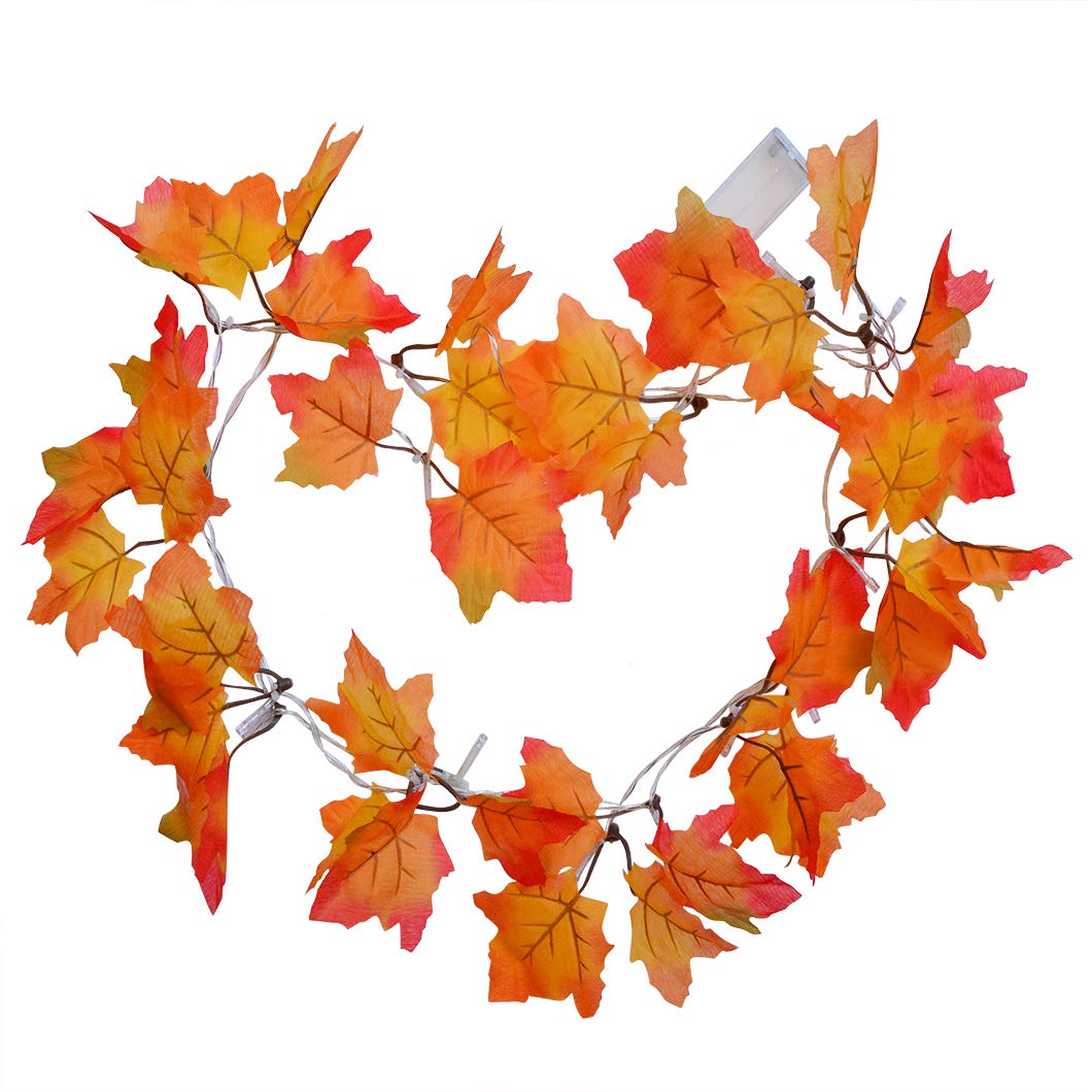 Wobe 16.4ft Thanksgiving Decorations Lighted Fall Garland, 2pcs Autumn Garland String Lights Thanksgiving Decor Halloween String Lights Maple Leaf Shape Home Party Each 8.2 Feet 20 LED