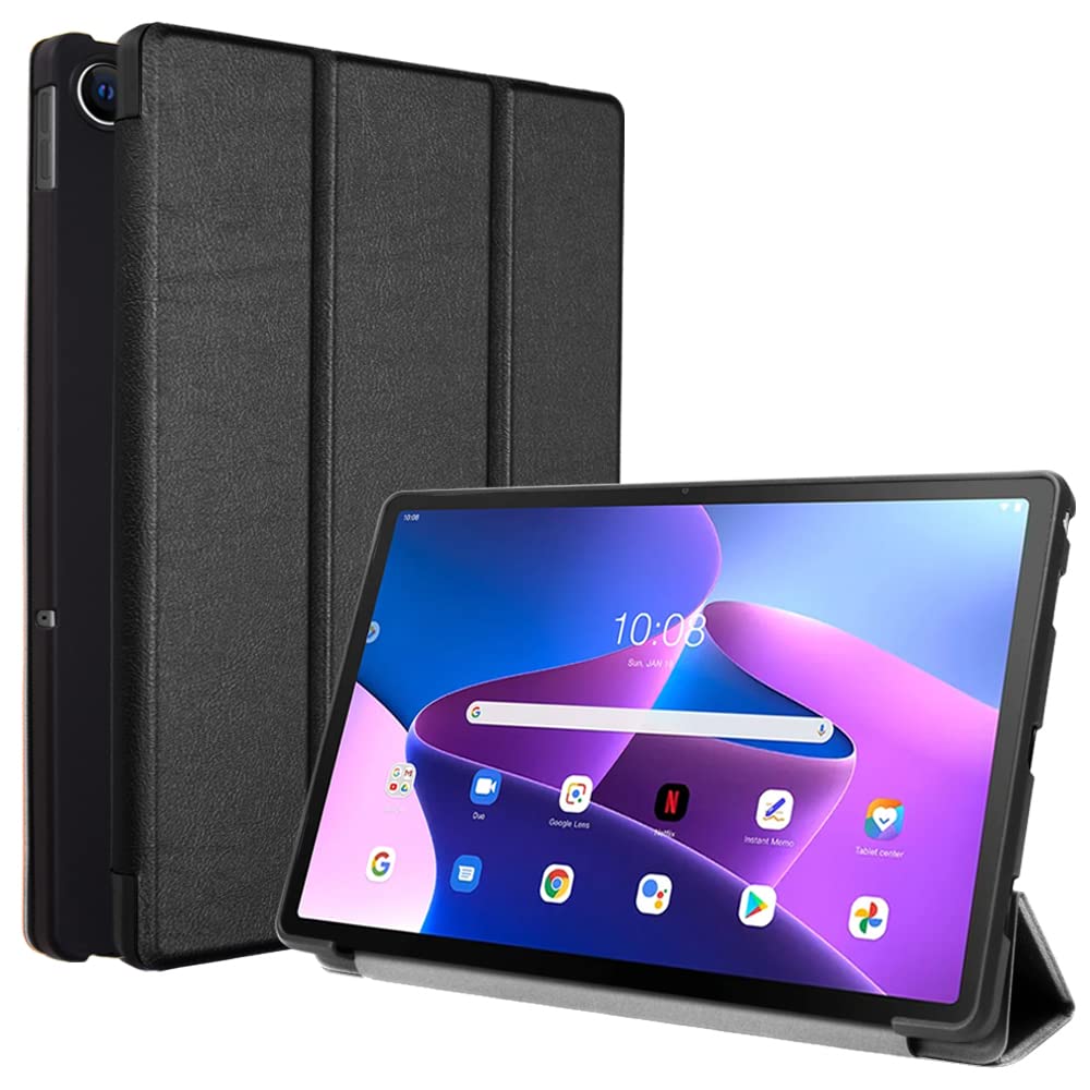 TECHGEAR Smart Case for Lenovo Tab M10 Plus 3rd Gen 2022 (10.6") TB125 / TB128 PU Leather Slim Smart Case Stand Cover with Corner Protection [Auto Wake/Sleep] Soft TPU Holder - Black