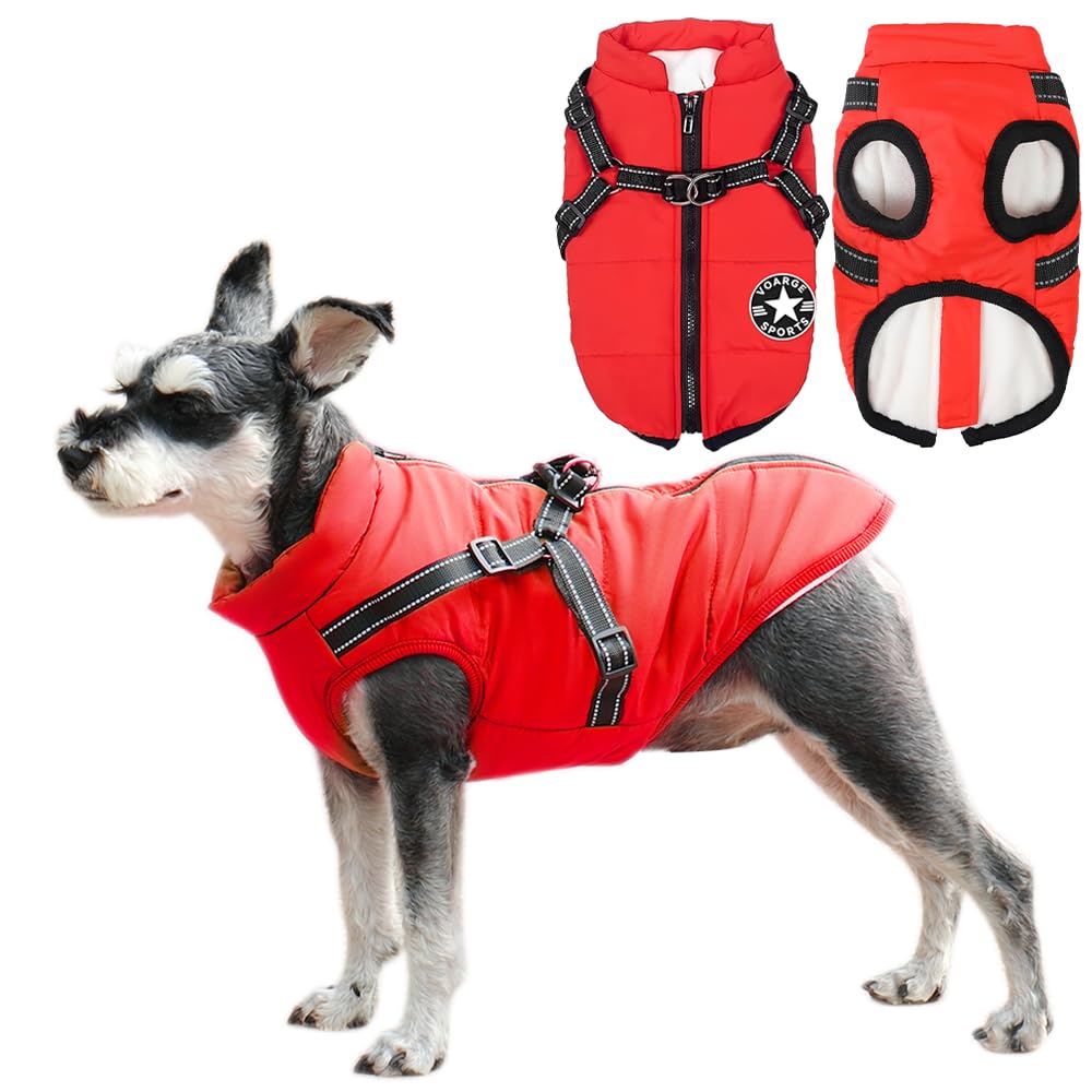 Voarge Dog Jacket, Winter Vest, Jackets, Dog Coat with Harness for Small Dogs, Waterproof Machines, Washable, Reflective Stripe Design, Durable D-Ring (Red, S) — image 1