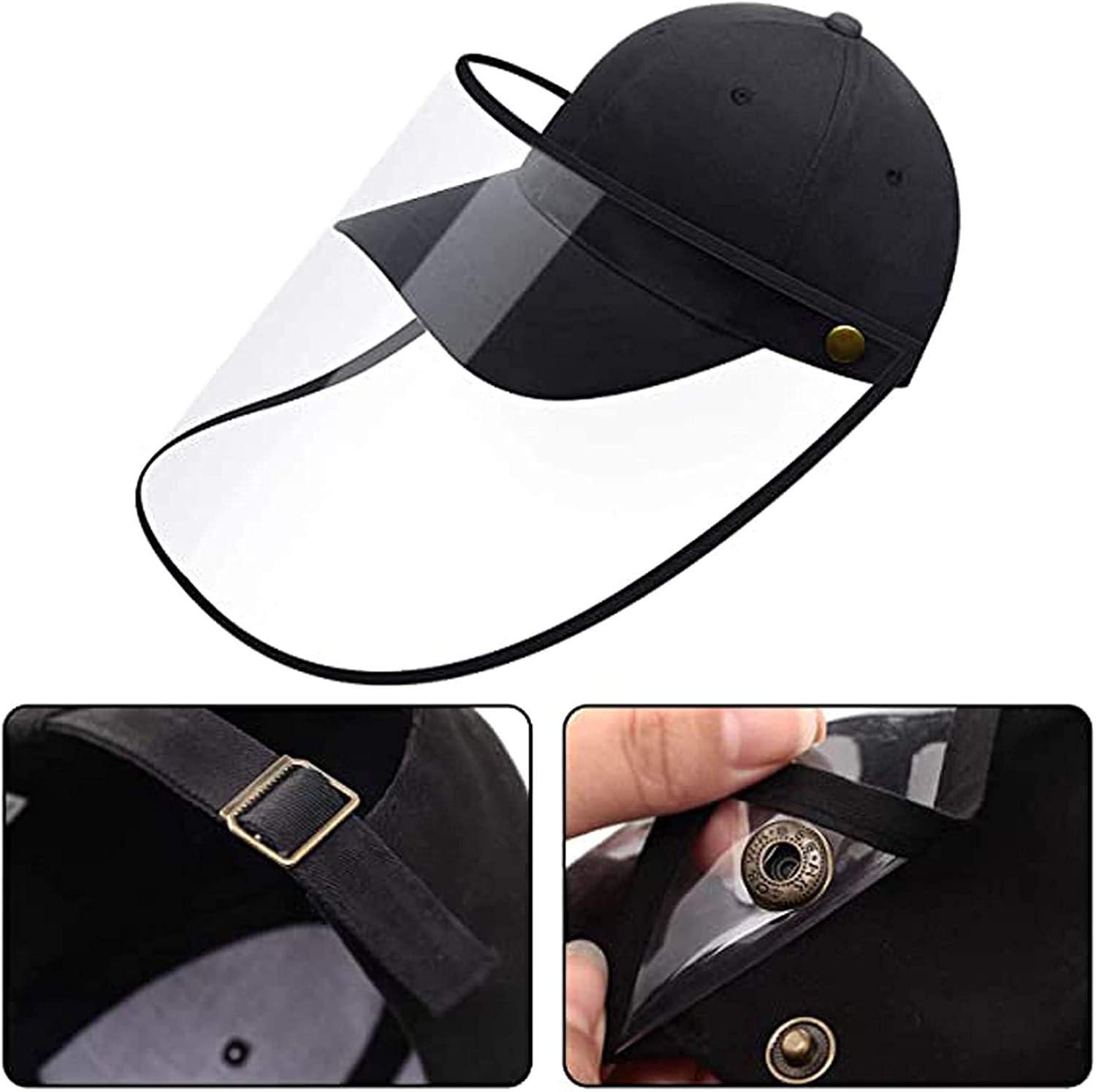 COOLOUS SmartCoolous Removable Baseball Cap Adult Size Baseball Cap with TPU Shield and Extender Hook Adjustable Black: Clothing