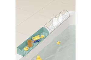 ROSLIM 2 Pack Bathtub Splash Guard for Tub - Silicone Tub Water Splash Guard with 4 Suction Cups, Bath Toy Holder, Tub Play Shelf for Kids, Bathtub Side Splash Guard Tray, Toddler Bathroom Essentials, Aqua