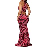 EDITCOZY Women Sexy Bodycon Maxi Dress Tie Dye Beach Summer Dresses Halter Backless Vacation Long Sundress