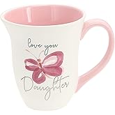 Pavilion - Love You Daughter - 16-ounce Large Coffee Cup with Butterfly Artwork, Daughter Gift Idea, Unique Valentines Day Gifts, 1 Count, 5.5 x 4.75-Inches, White & Pink