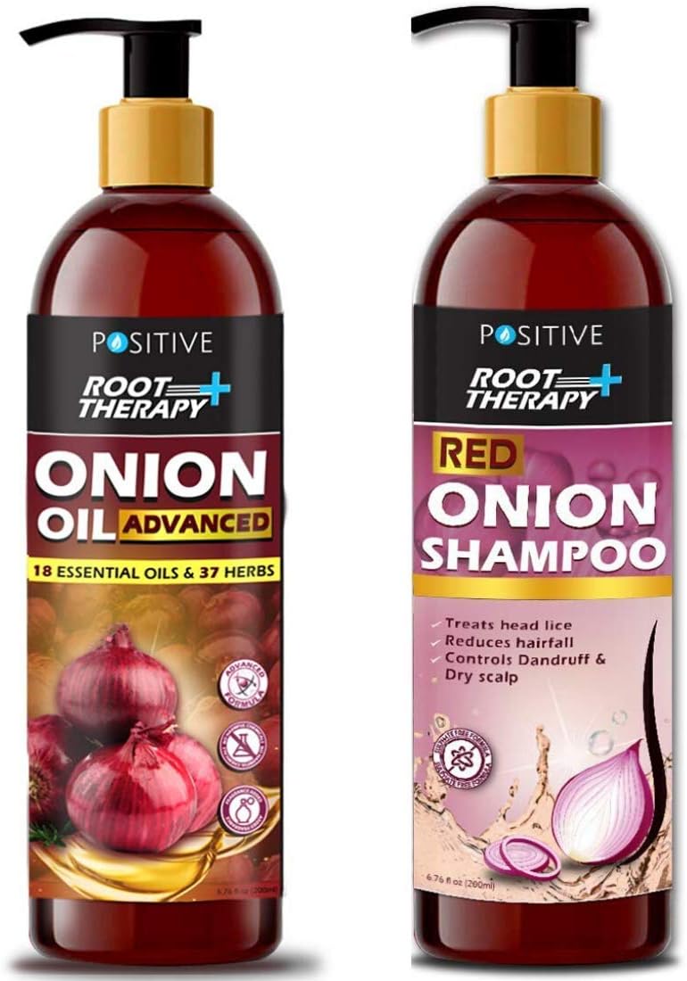 POSITIVE Root Therapy + Advanced Onion Oil + Onion Shampoo Combo Pack | Controls Hair Fall | 200mL + 200mL