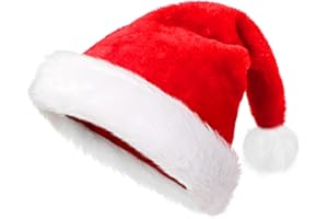 Veluft Christmas Santa Hat Adults, Soft Velvet Comfortable and Thickened Holiday Hat for Xmas and New Year Holiday Party Supplies
