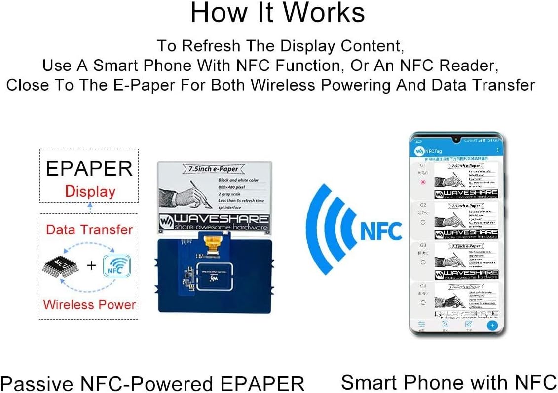 7.5inch Passive NFC-Powered e-Paper Black/White e-Ink Display, No Battery Required - Image 4