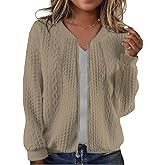 WROLEM Women's Zip Up Cardigan Sweater Cable Hoodies Long Sleeve Jacket Outfits Crewneck Casual Coat