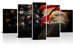 VVOVV Wall Decor American Flag Wall Decor Large Wall Pictures Canvas Wall Art Men Room Decor Patriotic Home Decor, Framed Artwork Ready to Hang 5 Pieces Overall 60x32inch
