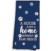 WAITPI Blue Paw Farmhouse Kitchen Towels Decor Gifts for Women Pet Lovers, A House is Not A Home Without Paw Prints Decorative Bathroom Towels, Funny Dish Hand Towels for Kitchen Drying 16x24 Inch