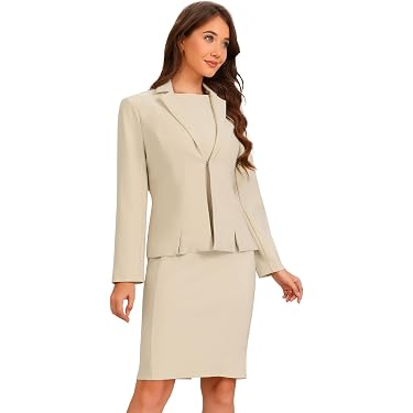 elegant suit dresses for women Wreesh Womens Fashion Slim Suit Dress Business Work Dresses Solid Lapel V Neck Hip Wrap Dress Double Button Long Sleeve Midi Dress Olive Green,