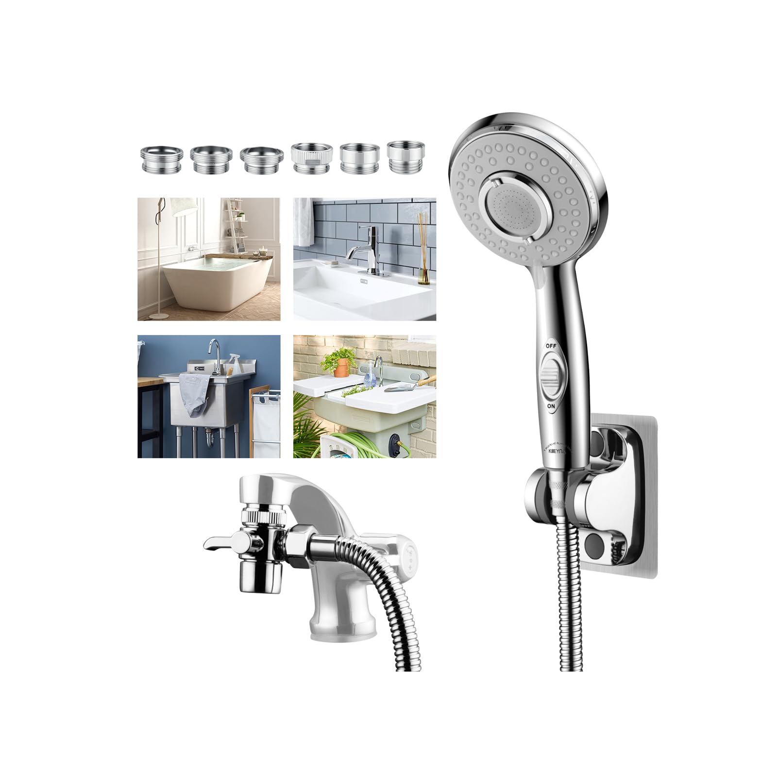 Photo 1 of KLLEYNA Shower Head Hose Attachment for Sink/Tub Faucet - ON/OFF Jets Sprayer for Dog Wash/Bathtub Cleaning/Baby Bath/Hair Rinse, Tap Extender Water Nozzle for Bathroom Kitchen Utility Garden Basement