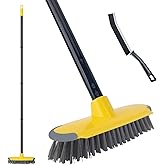 Deck Brush with Long Handle, Floor Scrub Broom for Shower, 50'' Outdoor Scrubber for Carpet, Boat, Patio, Garage, Concrete Cl