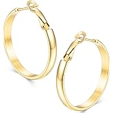 Jewlpire 14K Gold Plated 925 Sterling Sliver Post Hoop Earrings, 4MM/5MM Thick Non Tarnish Lightweight Hoop Earrings for Women Trendy 20/30/40/50/60/70mm