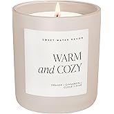 Sweet Water Decor Warm and Cozy Candle, 15oz Tan Matte Jar, Winter Candles | Soy Wax Candle for Home, Orange, Cinnamon, Clove