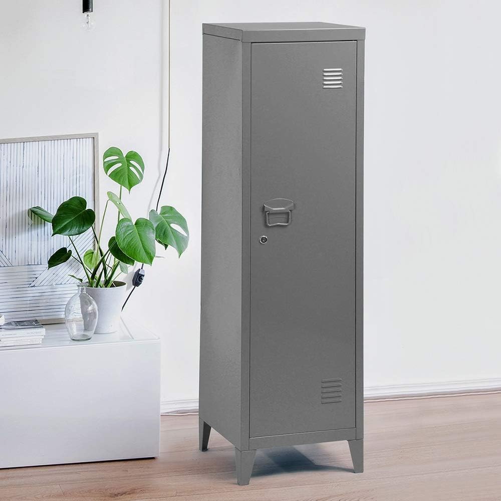 FITATHOME Metal steel cabinet storage file locker lock keys handle shelves stand paint powder coating dark light grey gray charcoal