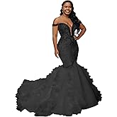 Mermaid Wedding Dresses for Bride Off Shoulder Beaded Crystals Sparkly Bridal Wedding Gown with Train