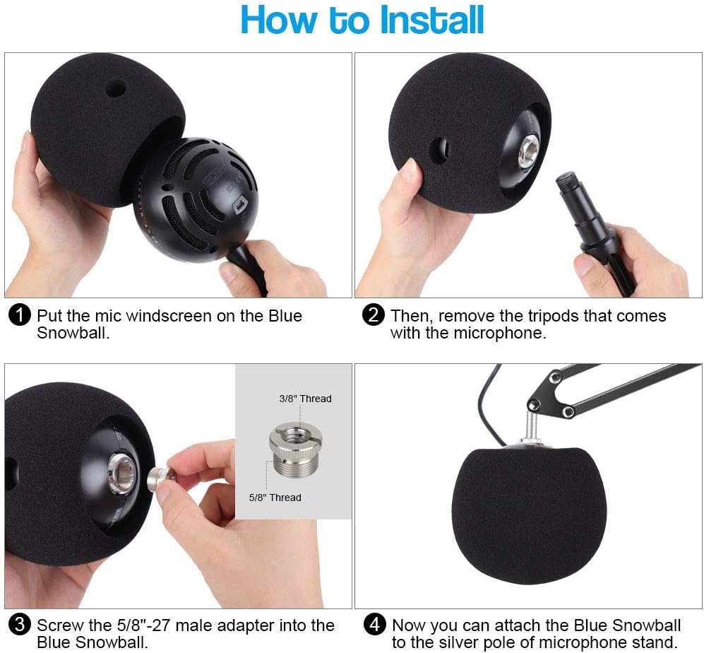 InnoGear Adjustable Mic Stand for Blue Snowball and Blue Snowball iCE Suspension Boom Scissor Arm Stand with Microphone Windscreen and Dual Layered Mic Pop Filter, Max Load 1.5 KG: Musical Instruments