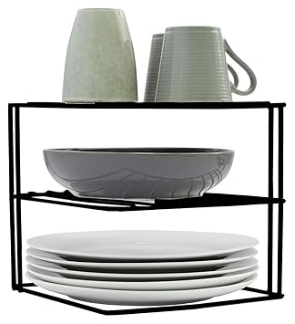 Heavy Duty 2 Tier Corner Plate Rack Holder Kitchen Cupboard