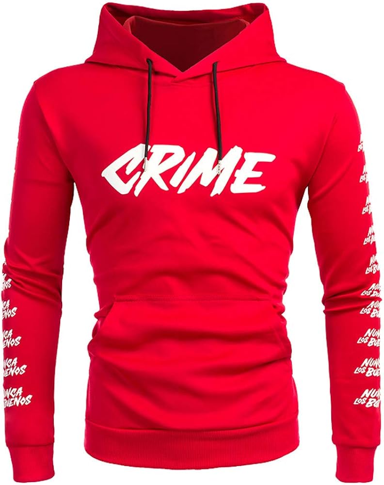 Men's Letter Pullover Hoodies Long Sleeve Casual Pocket Fashion Hooded Sweatshirt by URIBAKE