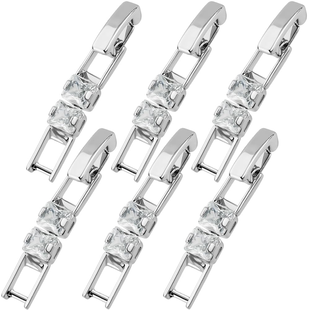 Beebeecraft 1 Box 6Pcs Cubic Zirconia Foldover Clasps Silver Brass Fold Over Extender Clasp for Necklaces Bracelets Watch Band DIY Jewelry Making Accessories