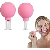 Sport Emblema 2-Piece Glass Facial Cupping Set, Silicone Vacuum Suction Cupping Cups for Face, Skin, Back & Shoulder Muscle Relief, 1 Inch & 0.4 Inch Diameter (Pink)