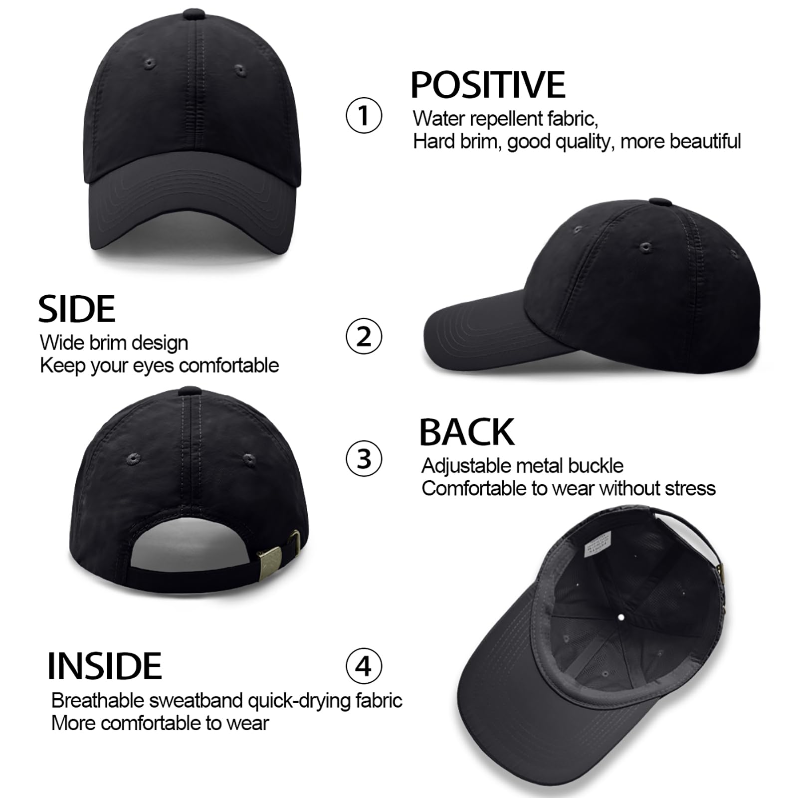 Enwokran Men's Baseball Cap, Men's Athletic Fitted Cap, Adjustable Anti UV Outdoor Sun Hat
