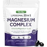 25 in 1 Liposomal Magnesium Complex Contains Magnesium Glycinate, Citrate, Malate &amp; More with D3, B6, Zinc, L-Theanine, Ashwagandha &amp; CoQ10 Supports Muscle, Sleep, Nerves &amp; Stress Relief, 240 Softgels