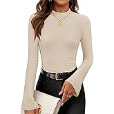 ZESICA Women's Long Sleeve Shirts 2026 Spring Mock Neck Ribbed Slim Fit Tops Basic Tees Dressy Casual Outfits Clothes