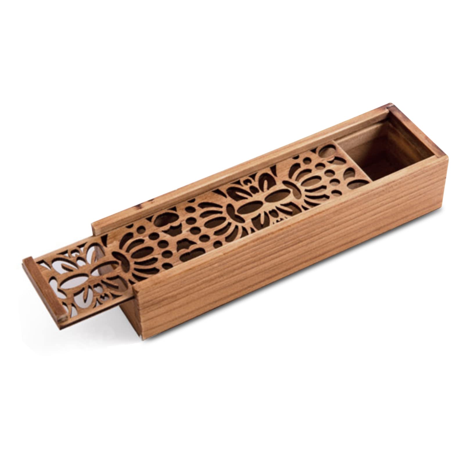 HERCHR Wooden Pencil Case Box, Hollow Carved Pen Holder Stationery Box Rectangle Desktop Stationery Storage Organizer Student School Office Gift Box, 7.7x2.2x1.6inch (Symmetric Texture)