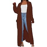 A ADILACA Women's Thin Type Stylish Cable Knit Cardigan with 2-Pockets, Women's Extra Long Ankle Length Sweater