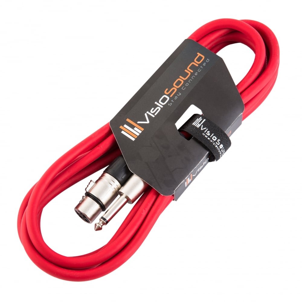 VisioSound Female XLR to 6.35mm 1/4" Mono Jack Lead/Microphone/Signal Cable / 6 Colours 3m Red