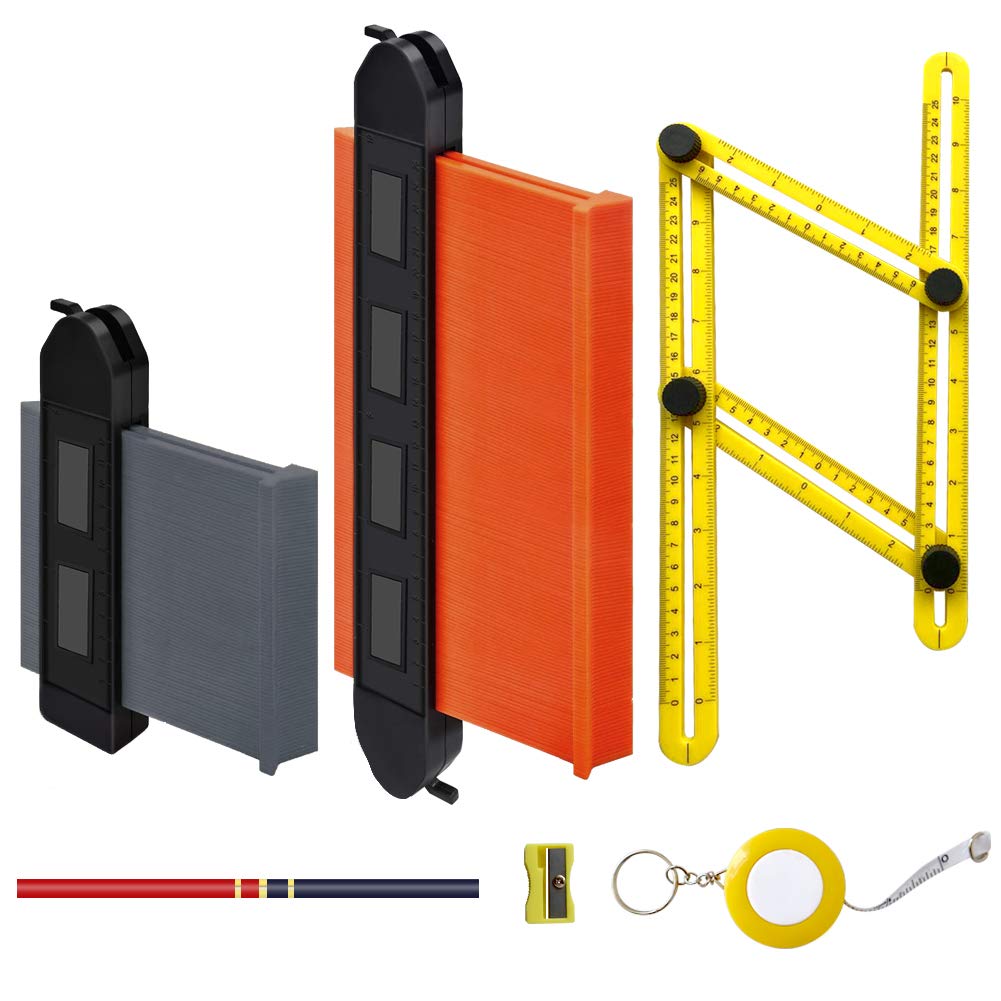 6 Pieces Contour Gauge Duplicator Contour Ruler Marking Tool with Lock Profile Gauge Duplicator and Multi Angle Ruler for Precise Measurement Wood Marking Contour Duplications Gauge 5 inch and 10 inch