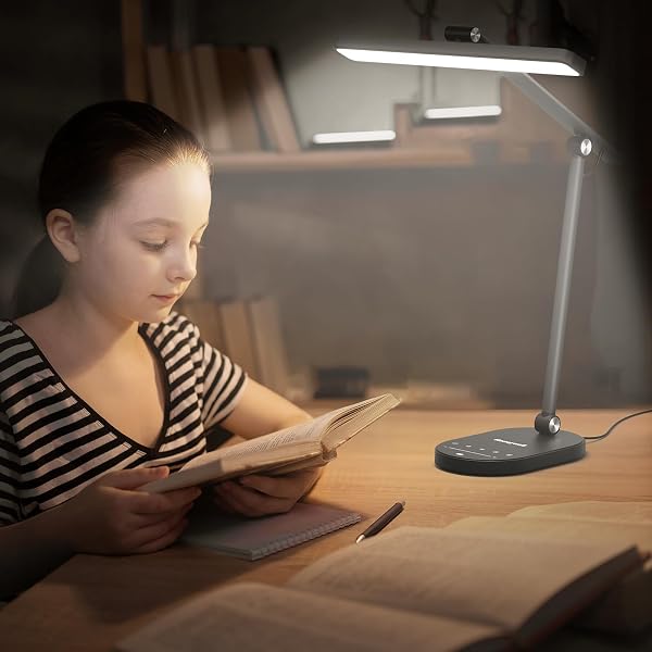 HONEYWELL DESK LAMP FOR HOME OFFICE, H4 SUNTURALUX™ EYE-CARING LED DESK LIGHT, 700LM DIMMABLE DESK LAMP WITH TIMER, ADJUSTABLE DESK READING LIGHT, TOUCH AUTO DIMMING TABLE LAMP FOR STUDY, BEDROOM