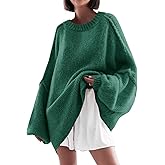 Saodimallsu Womens Oversized Sweater Chunky Crew Neck Long Lantern Sleeve Knit Fall Trendy Tunic Sweaters Top