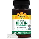 Country Life Vitamins High Potency Biotin 10,000 mcg (10 mg), 60 Count - Supplement for Hair, Scalp & Nails - Certified Gluten Free