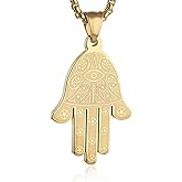HZMAN Khamsah Stainless Steel Egyptian Eye Fatima Hamsa Hand Pendant Necklace Success and Protection Lucky
