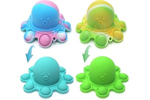 Spectabilis Octopus Pop Fidget Toy 2 Packs, Sensory Squishy Toys Flip It Relieve Anxiety, Lovely Pop Keychains Popits for Boys Kids Adults，Baby Bath Tub Toys, Blue & Green